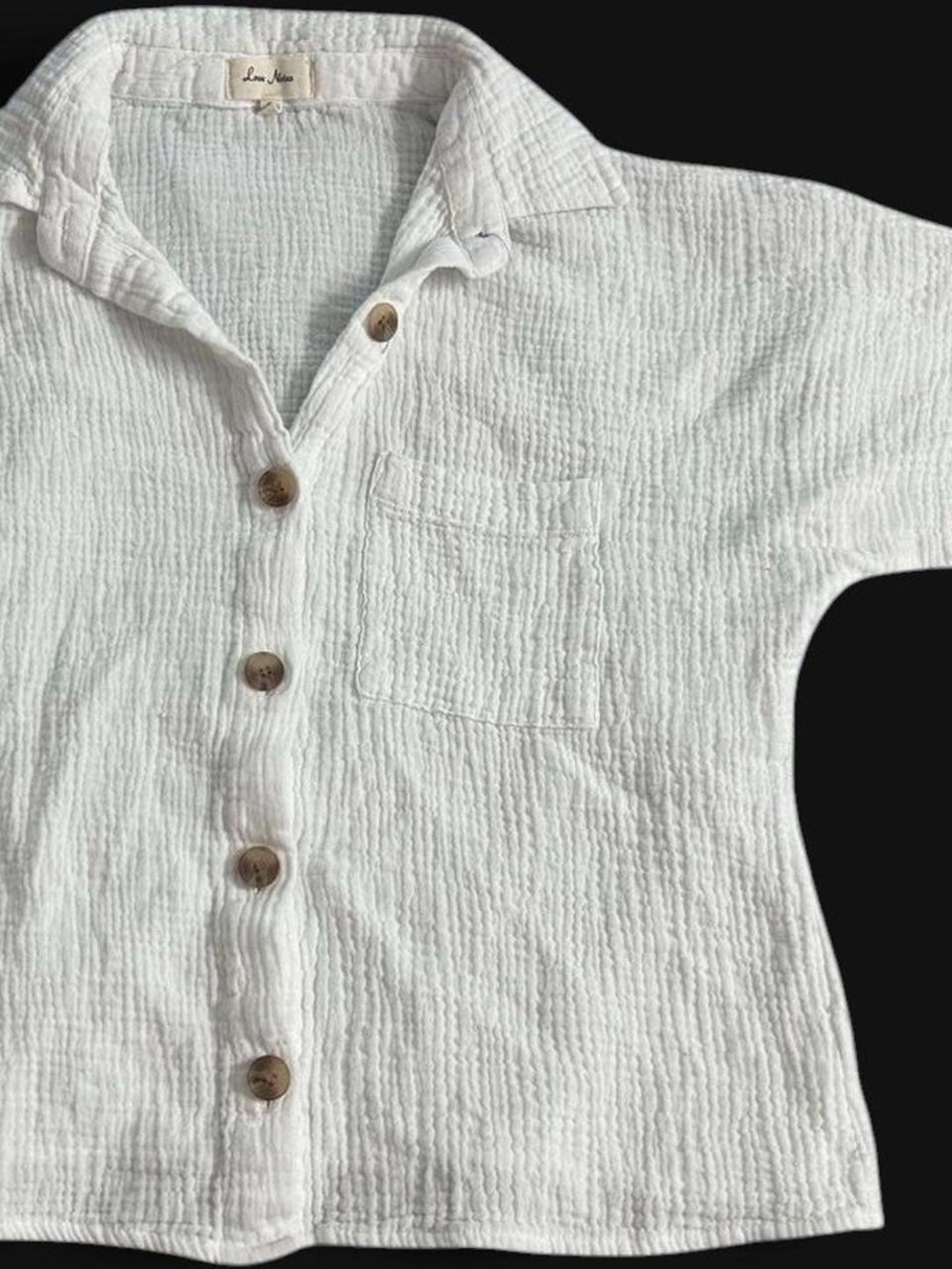 Love Notes White Crinkle Cotton Gauze Button Down Top Medium